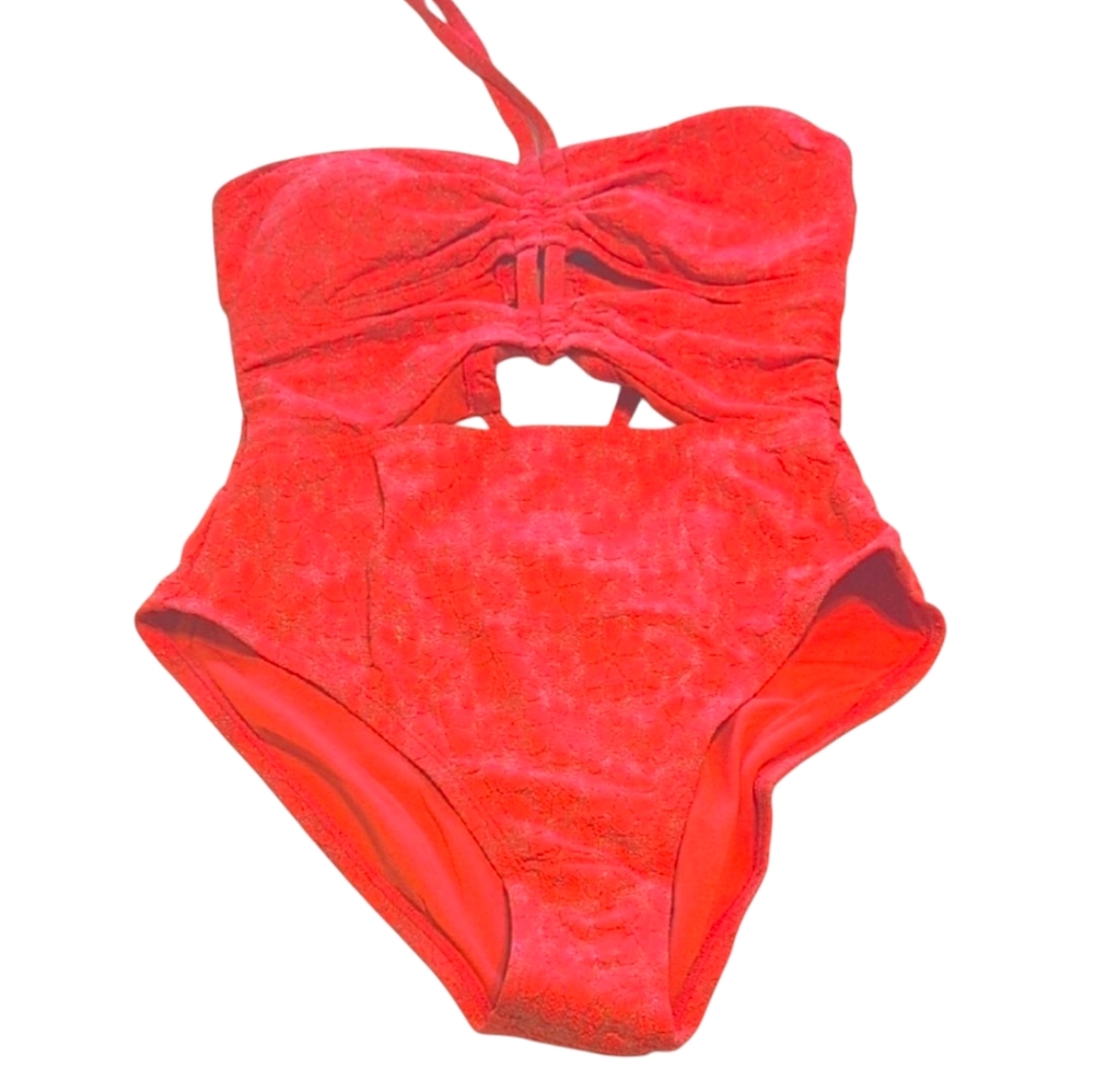 Jessica Simpson Coral Ruched Front Halter One Piece Swimsuit Size XL
